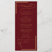 Modern Burgundy Golden Leaflet Monogram Flat Menu メニュー (正面)