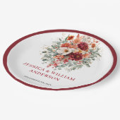 Modern Burgundy Greenery Wedding Paper Plates ペーパープレート (アングル)