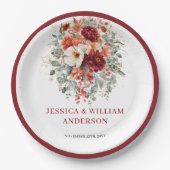 Modern Burgundy Greenery Wedding Paper Plates ペーパープレート (正面)