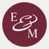Modern Burgundy Initials Wedding  ラウンドシール (正面)