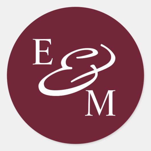 Modern Burgundy Initials Wedding  ラウンドシール (正面)