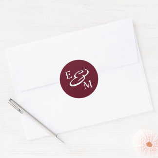 Modern Burgundy Initials Wedding  ラウンドシール