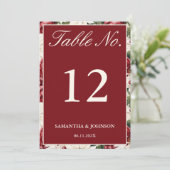 Modern Burgundy Ivory Floral Wedding Table Number 招待状 (スタンド正面)
