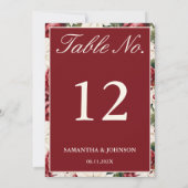 Modern Burgundy Ivory Floral Wedding Table Number 招待状 (裏面)