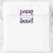 Modern Burgundy Lavender Dusty Blue Floral White スクエアシール (バッグ)