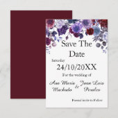 Modern Burgundy Lavender Dusty Blue Floral White セーブザデート (正面/裏面)