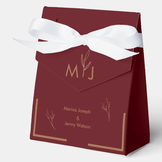 Modern Burgundy Minimalist Monogram Favor Box フェイバーボックス (正面)