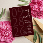 Modern Burgundy Minimalist Wedding セーブザデート<br><div class="desc">Announce your big day in a style that feels both timeless and effortlessly modern with the Modern Burgundy Minimalist Wedding Save The Date, a design created for couples who love elegance without unnecessary clutter. Featuring a rich burgundy color tone paired with clean, modern typography, this save the date card captures...</div>