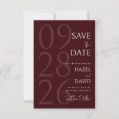 Modern Burgundy Minimalist Wedding セーブザデート (正面)