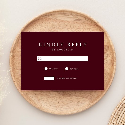 Modern Burgundy Minimalist Wedding 出欠カード