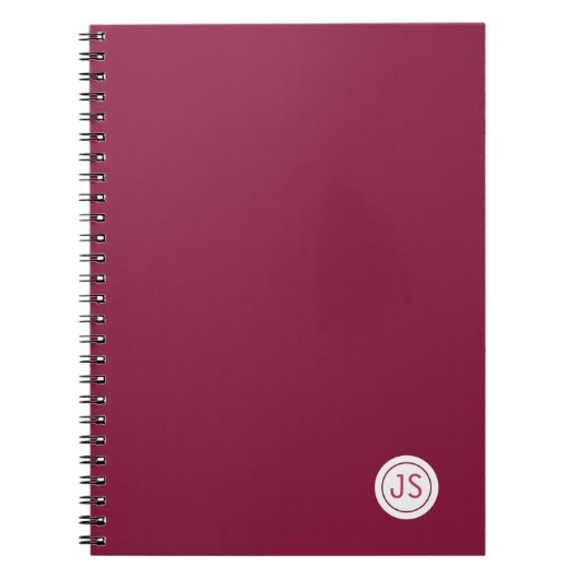 Modern Burgundy Monogram ノートブック (正面)