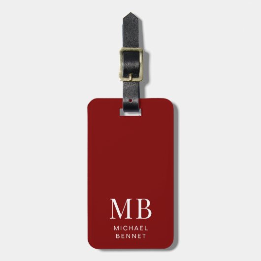 Modern Burgundy Monogram ラゲッジタグ (正面縦)