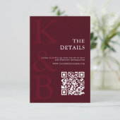 Modern Burgundy Monogram Minimalist Wedding エンクロージャーカード (スタンド正面)