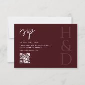 Modern Burgundy Monogram Minimalist Wedding 出欠カード (正面)