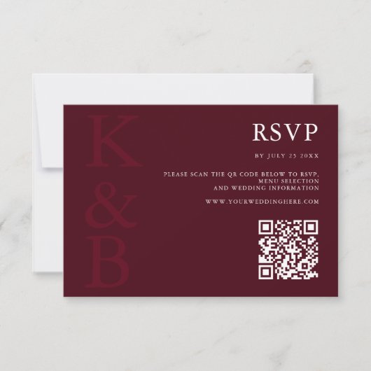 Modern Burgundy Monogram Minimalist Wedding 出欠カード (正面)