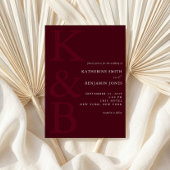 Modern Burgundy Monogram Minimalist Wedding 招待状