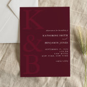 Modern Burgundy Monogram Minimalist Wedding 招待状