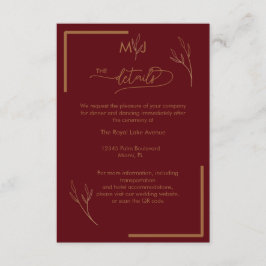 Modern Burgundy  Monogram Wedding Details エンクロージャーカード