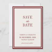 Modern Burgundy Old Money Wedding Save The Date セーブザデート (正面)