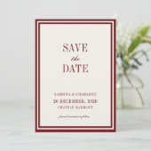 Modern Burgundy Old Money Wedding Save The Date セーブザデート (スタンド正面)