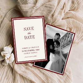 Modern Burgundy Old Money Wedding Save The Date セーブザデート