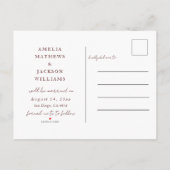 Modern Burgundy One Photo Save the Date Wedding 案内ポストカード (裏面)