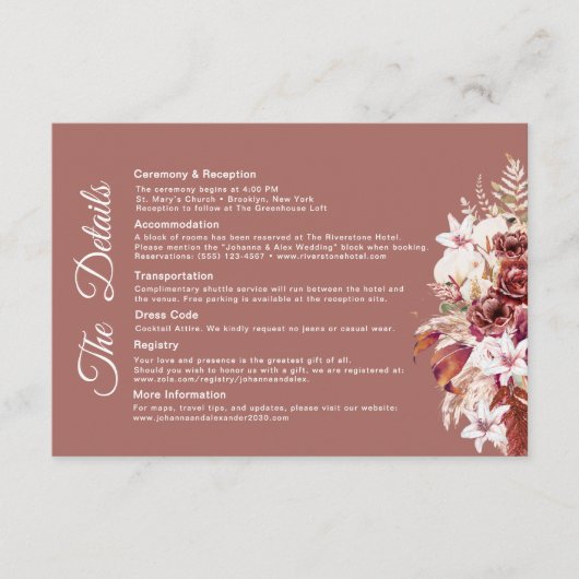 Modern Burgundy QR Code Wedding Details  エンクロージャーカード (正面)