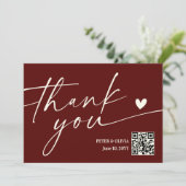 Modern Burgundy QR Code Wedding Thank You Card 招待状 (スタンド正面)