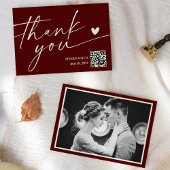 Modern Burgundy QR Code Wedding Thank You Card 招待状