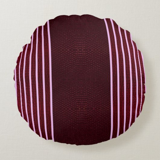 Modern Burgundy Reptile Skin & Stripe ラウンドクッション (正面)