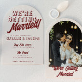 Modern Burgundy Retro Bold Arched Unique Wedding 招待状