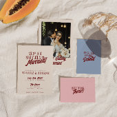 Modern Burgundy Retro Bold Funky Unique Wedding 招待状