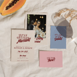 Modern Burgundy Retro Bold Funky Unique Wedding 招待状