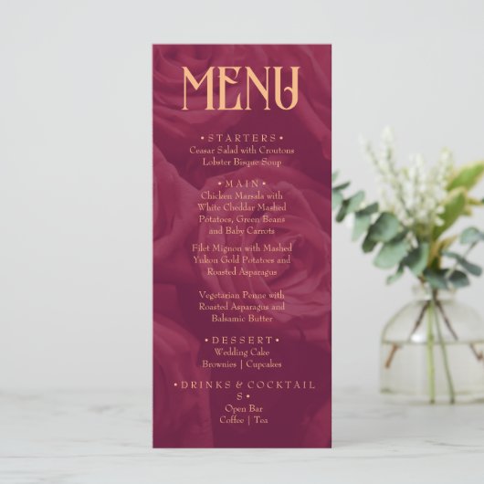 Modern Burgundy Retro Whimsical Fun Wedding menu  メニュー (スタンド正面)