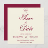 Modern Burgundy Script Ivory Bow Chic Wedding Card (正面/裏面)