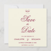 Modern Burgundy Script Ivory Bow Chic Wedding Card (正面)