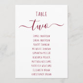 Modern Burgundy Script White Seating Chart Card (正面)