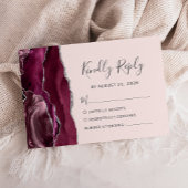 Modern Burgundy Silver Agate Blush Pink Wedding 出欠カード