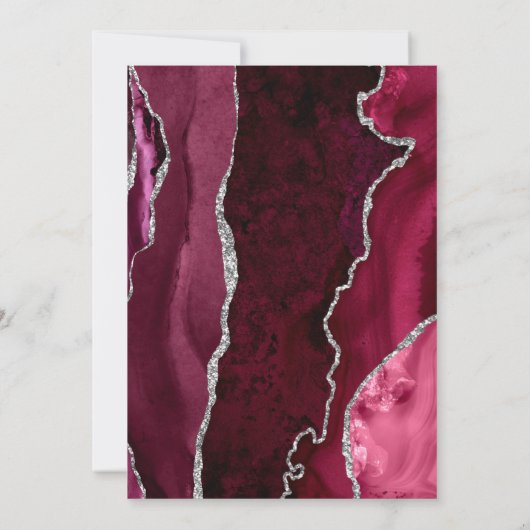 Modern Burgundy Silver Agate Teal Blue Wedding 招待状 (裏面)