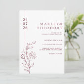 Modern Burgundy Typography Floral Line Art Wedding 招待状 (スタンド正面)