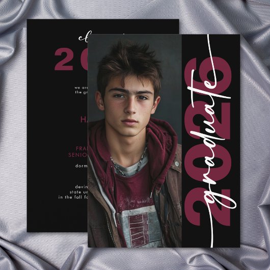 Modern Burgundy Typography Grad Announcement 招待状