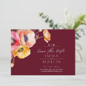Modern Burgundy Watercolor Poppies Floral Wedding セーブザデート (スタンド正面)