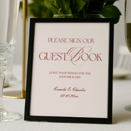 Modern Burgundy Wedding Guest Book Poster ポスター