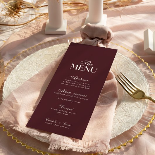 Modern Burgundy Wedding Menu