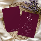 Modern Burgundy Wedding Monogram Minimalist セーブザデート