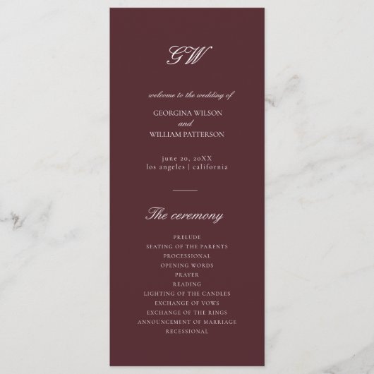 Modern Burgundy Wedding Program プログラム (正面)