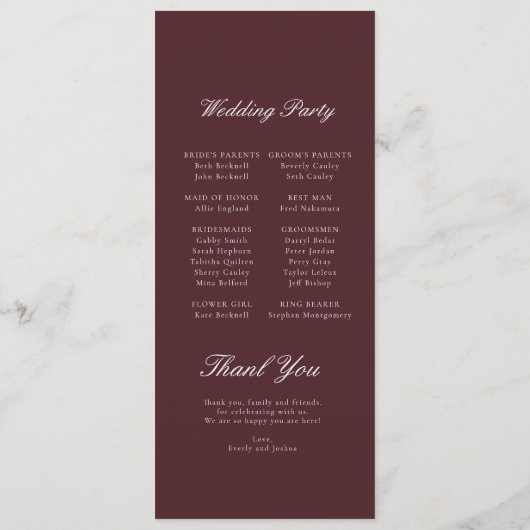 Modern Burgundy Wedding Program プログラム (裏面)