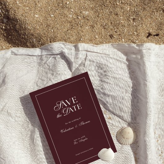 Modern Burgundy Wedding Save the Date 招待状