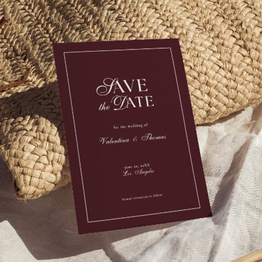 Modern Burgundy Wedding Save the Date 招待状