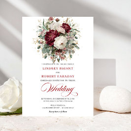 Modern Burgundy White Gold Floral Wedding Invite 招待状